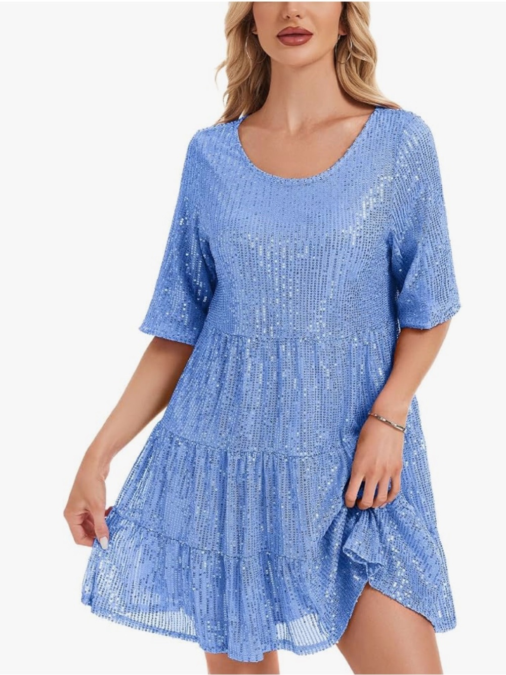 Blue Sequin Tiered Dress